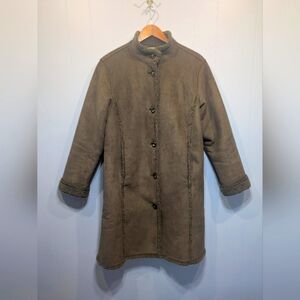 LL Bean Faux Suede Sherpa Heavy Winter Coat In True Brown Size‎ Large